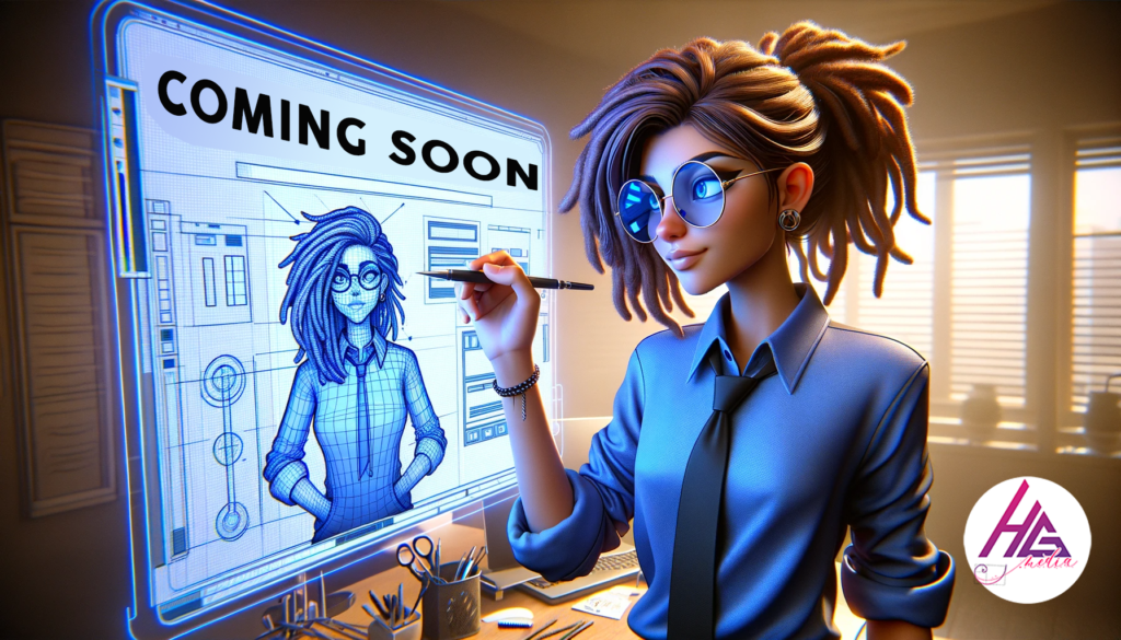 Coming Soon, stylized animated female character